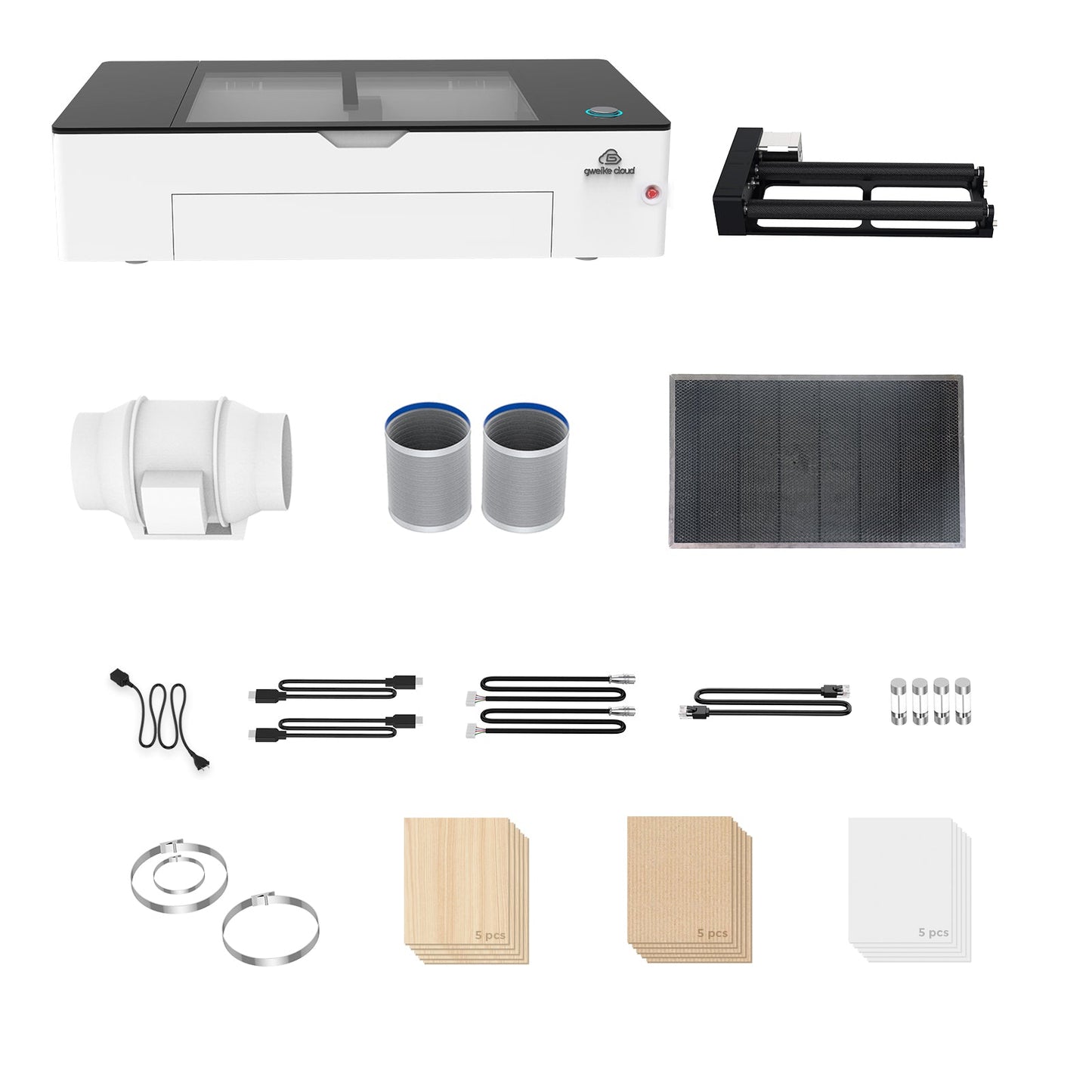 Découpeur et graveur laser Gweike Cloud Pro avec dispositif rotatif CO2 (50 W)